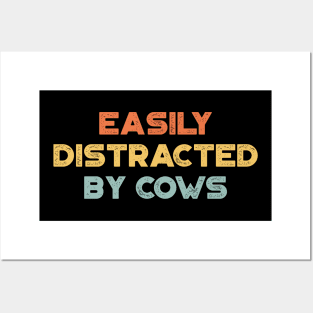 Easily Distracted By Cows Funny Vintage Retro (Sunset) Posters and Art